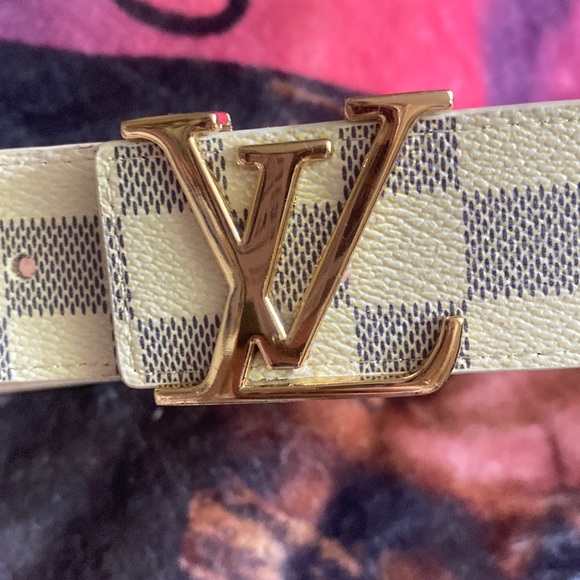 Louis Vuitton Accessories - light cream and navy blue Louis vuitton paris belt with gold LV belt buckle